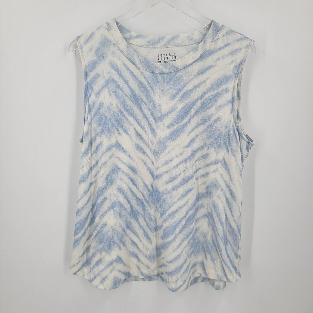 Love & Cherish Tank Top Womens XL Sleeveless Blue White Tie-Dye Boho Hippie
